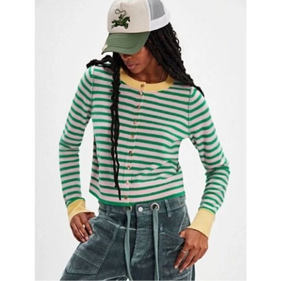 Free People Women's Green Nocturnal Stripe Cardi - Picture 2 of 5